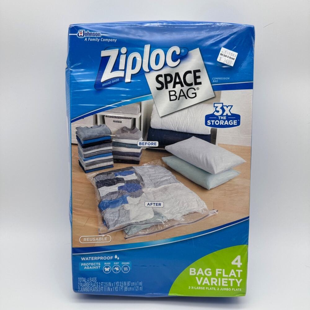 Ziploc Space Bag 4 Bag Flat Variety 2 XL Flats 2 Jumbo Flats Waterproof Storage